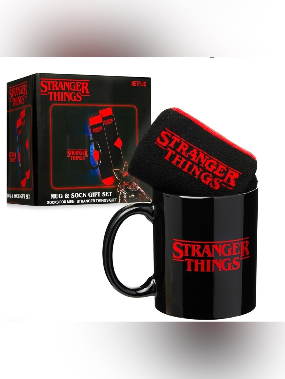 Netflix STRANGER THINGS Logo Mug & Sock Gift Set NIB